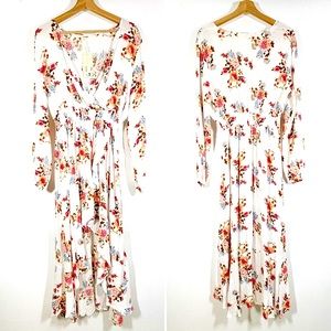 NWT Kormei Hi-Low Ruffle Floral Maxi Dress Long Sleeves Sz L